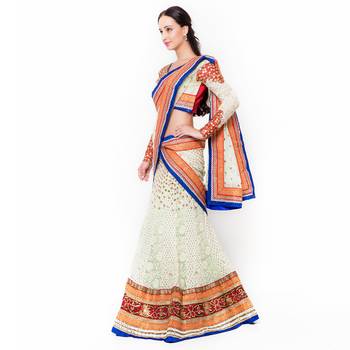 Off-White Embroidered Net Semi Stitched Lehenga 2