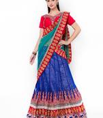 Blue Embroidered Net Semi Stitched Lehenga
