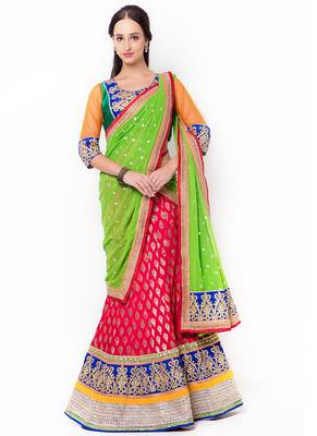 Blue Embroidered Net Semi Stitched Lehenga 1