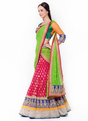 Blue Embroidered Net Semi Stitched Lehenga 2