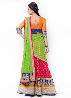 Blue Embroidered Net Semi Stitched Lehenga 3