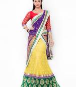 Yellow Embroidered Net Semi Stitched Lehenga