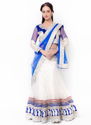 Off-White Embroidered Net Semi Stitched Lehenga 1