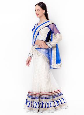 Off-White Embroidered Net Semi Stitched Lehenga 2