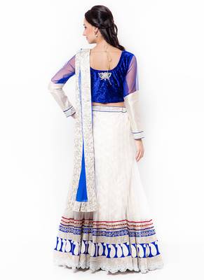 Off-White Embroidered Net Semi Stitched Lehenga 3