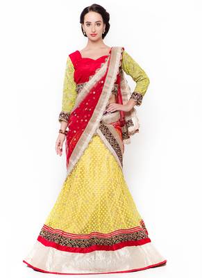 Off-White Embroidered Net Semi Stitched Lehenga 1