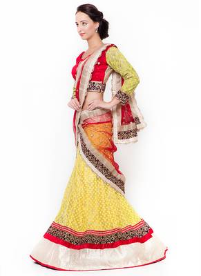 Off-White Embroidered Net Semi Stitched Lehenga 2