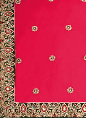Red Embroidered Net Semi Stitched Lehenga 4