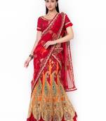 Red Embroidered Net Semi Stitched Lehenga