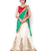 White Embroidered Net Semi Stitched Lehenga