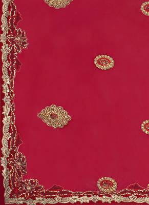 Red Embroidered Net Semi Stitched Lehenga 4