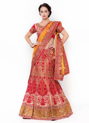 Red Embroidered Silk Semi Stitched Lehenga 1