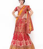Red Embroidered Silk Semi Stitched Lehenga