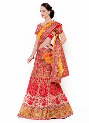 Red Embroidered Silk Semi Stitched Lehenga 2