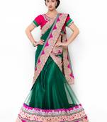 Green Embroidered Net Semi Stitched Lehenga