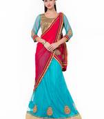 Blue Embroidered Net Semi Stitched Lehenga