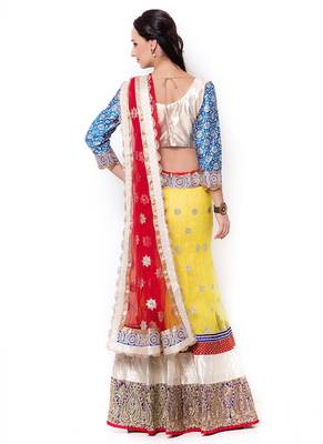 Yellow Embroidered Net Semi Stitched Lehenga 3