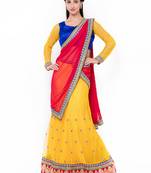 Yellow Embroidered Net Semi Stitched Lehenga