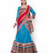 Blue Embroidered Net Semi Stitched Lehenga