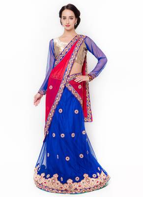 Blue Embroidered Net Semi Stitched Lehenga 1