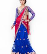 Blue Embroidered Net Semi Stitched Lehenga