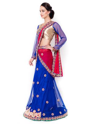 Blue Embroidered Net Semi Stitched Lehenga 2