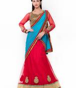 Red Embroidered Net Semi Stitched Lehenga