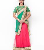 Pink Embroidered Net Semi Stitched Lehenga