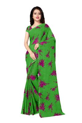 Green printed georgette saree with blouse 1