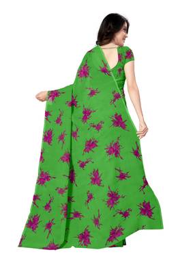 Green printed georgette saree with blouse 2