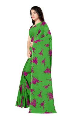 Green printed georgette saree with blouse 3