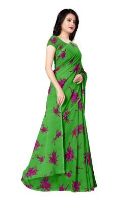Green printed georgette saree with blouse 4