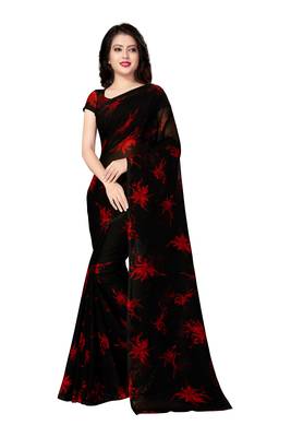 Black printed georgette saree with blouse 1