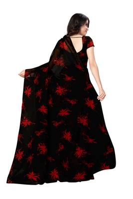 Black printed georgette saree with blouse 3