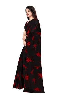 Black printed georgette saree with blouse 4