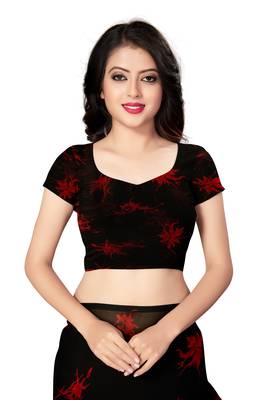 Black printed georgette saree with blouse 5