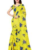 Yellow printed georgette saree with blouse