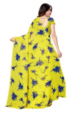 Yellow printed georgette saree with blouse 2