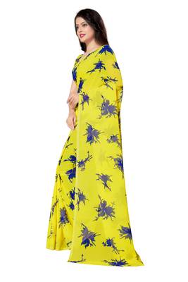 Yellow printed georgette saree with blouse 3