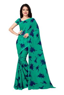Blue printed georgette saree with blouse 1