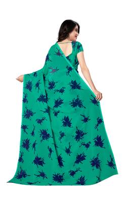Blue printed georgette saree with blouse 2