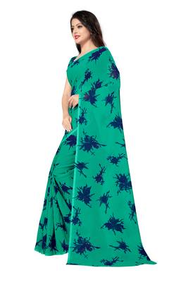 Blue printed georgette saree with blouse 3