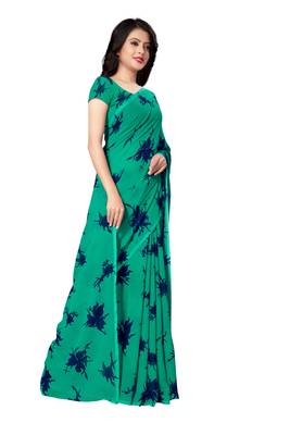 Blue printed georgette saree with blouse 4