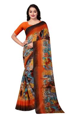 Multicolor printed georgette saree with blouse 1