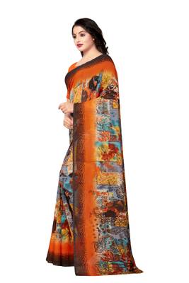 Multicolor printed georgette saree with blouse 3