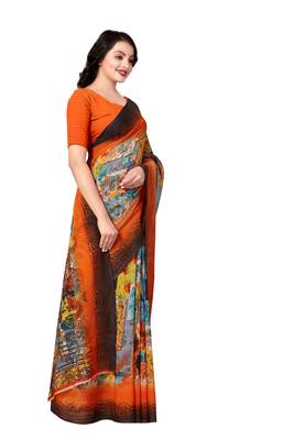 Multicolor printed georgette saree with blouse 4