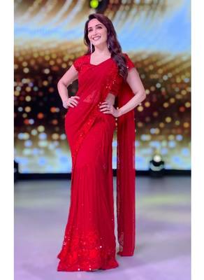 Red Embroidered Work Georgette Bollywood Saree With Blouse 1