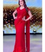 Red Embroidered Work Georgette Bollywood Saree With Blouse