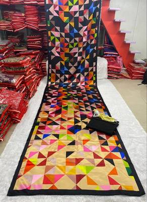 Multicolor printed satin saree with blouse 2