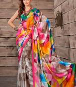 Multicolor printed satin saree with blouse